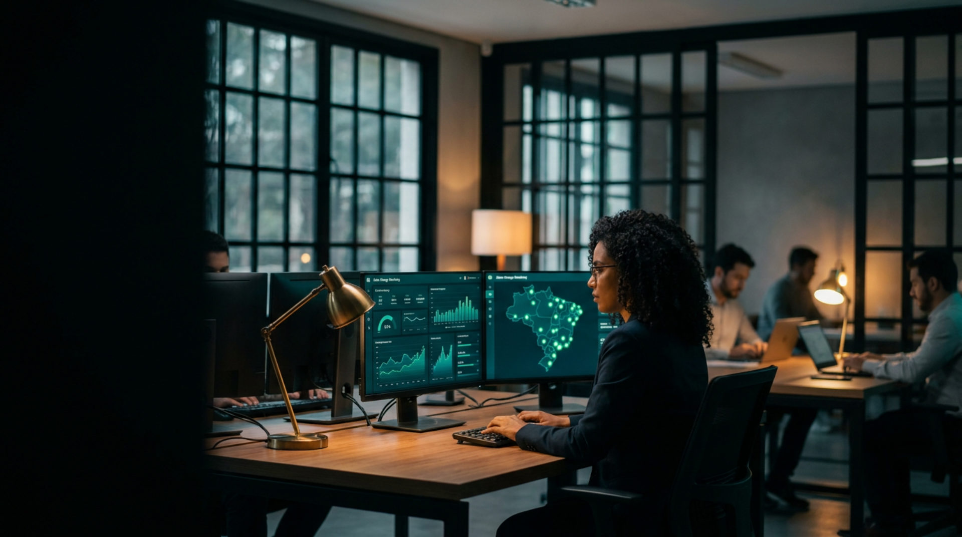 Central de monitoramento da EnergyBio em escritório moderno