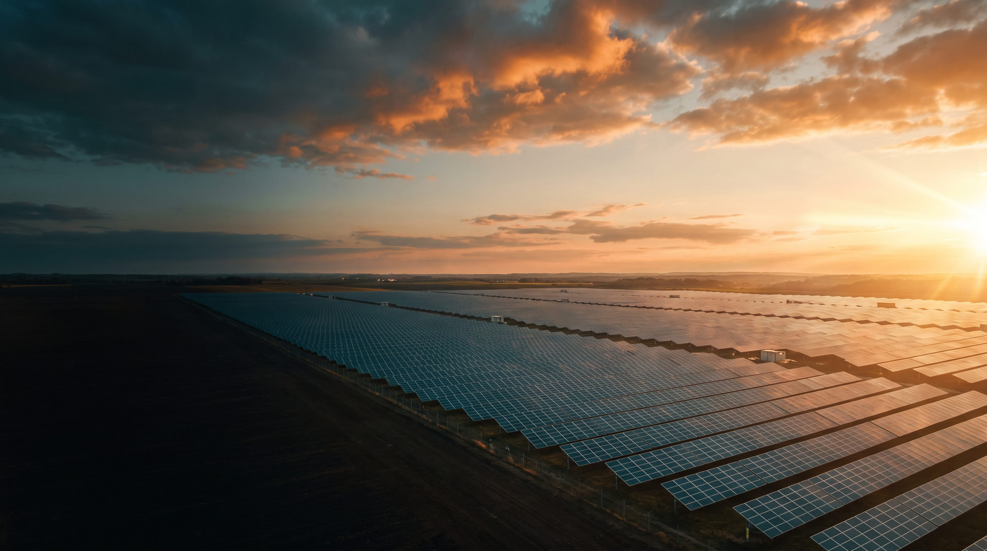 Usina solar da EnergyBio ao pôr do sol